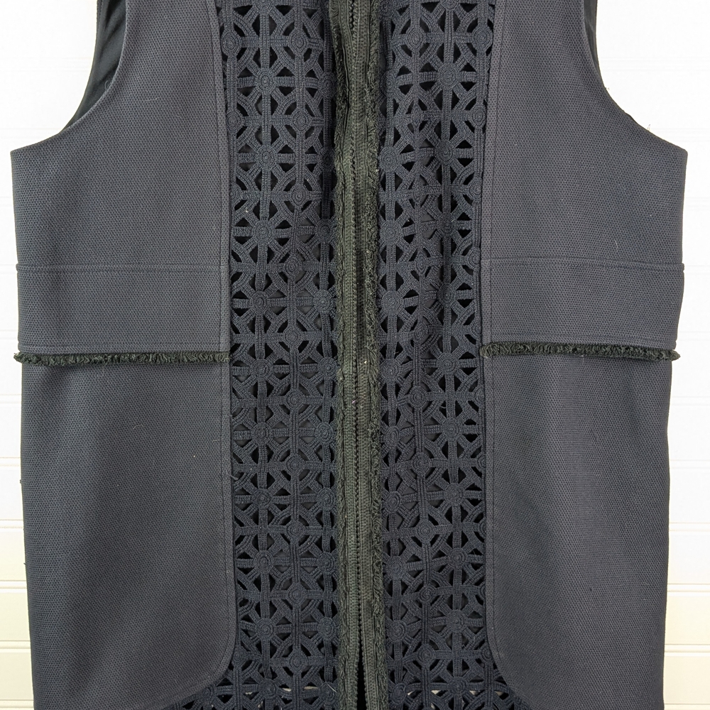 Elie Tahari Midnight Blue Cutout Suede Trim Vest L - Picture 5 of 11